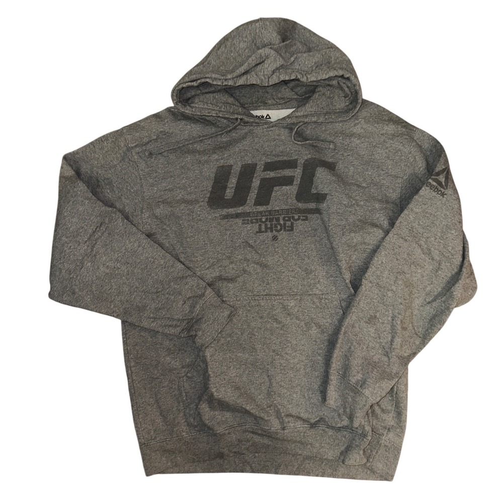 Reebok UFC Hoodie Mens Large Gray Break Barriers Fight For More Sweatshirt L